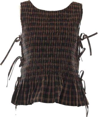 Ganni Brown Yarn Dyed Check Tank Top