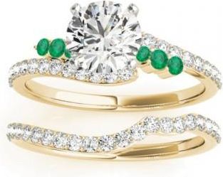 Allurez Diamond & Emerald Bypass Bridal Set 18k Yellow Gold (0.74ct)