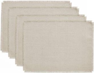 Solino Home Linen Placemats Set of 4, 14 x 19 Inch for Dining Table, Holiday and Everyday Table Decor - Fringe in Natural at Nordstrom, Size Medium