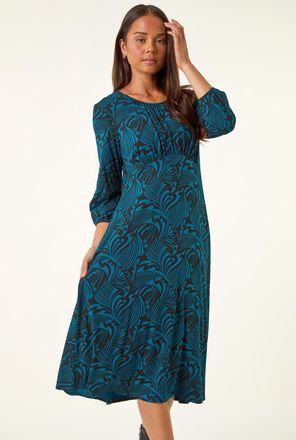 Roman Abstract Swirl Midi Dress