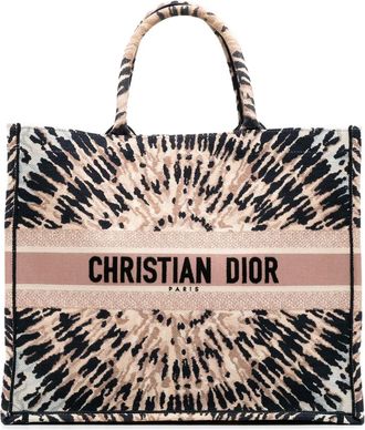 Dior Borsa tote Book grande in tela con ricamo e motivo tie dye 2020 - Marrone