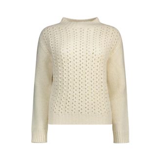 Dondup Round-neck Knitwear, female, White, Size: XS White Round-neck Hip-length Sweater