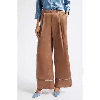 L'agence Tavia Satin Pants in Mocha Tan/Cool Blue at Nordstrom, Size Xx-Large
