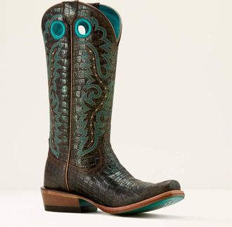 Ariat Womens Futurity Boon Leather Croc Print Western Boot In Brown