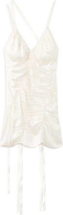 Mango Ruched Satin Minidress in Ecru at Nordstrom, Size 4