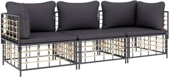 vidaXL Juego De Muebles De Jard&iacute;n 3 Pzas Cojines Antracita Rat&aacute;n Pe Vidaxl
