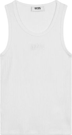 GCDS Ribbed Vest - Dames - Tops zonder mouwen - Wit - S - Polyester - Tops
