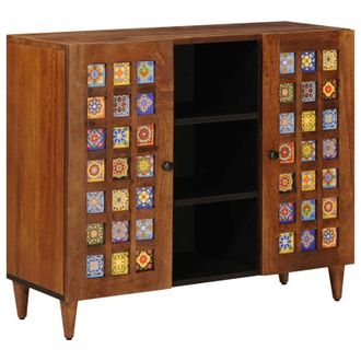 vidaXL Aparador Nogal 90 X 33,5 X 75 Cm Madera De Mango Maciza Vidaxl