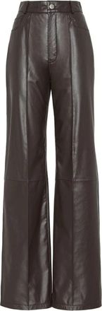 MVP Wardrobe Bruine imitatieleren rechte broek - Dames - Wijde Broeken - Bruin - S - Broeken