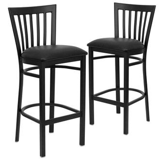 Flash Furniture 2 Pk. Black School House Back Metal Restaurant Barstool - Black Vinyl Seat