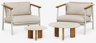 Sklum Conjunto De Sal&oacute;n Con 2 Sillones En Tela Boucl&eacute; Y 2 Mesas De Centro En Aluminio Yervin Sklum