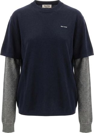 Miu Miu Layered-sleeve Logo-embroidered Sweater