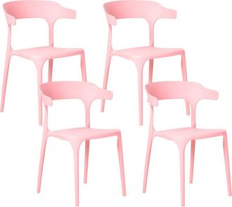 Beliani Conjunto De 4 Sillas De Jard&iacute;n Rosa De Pl&aacute;stico Resistente Interior Exterior Gubbio