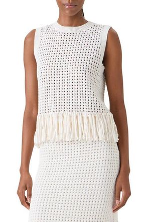 Akris Fringe Hem Mesh Knit Cotton Shell in Cream at Nordstrom, Size 6