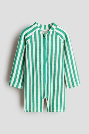 H&M Upf 50 Swimsuit in Bright Green/white Striped at Nordstrom, Size 2-4T