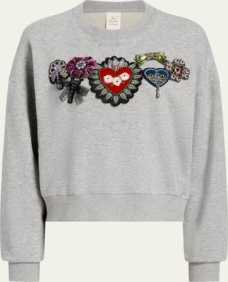 Cinq &agrave; Sept Heritage Rose Brandy Embroidered Terry Sweatshirt