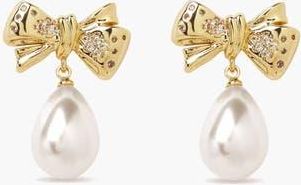 Yoj Bow Pearl Earrings Drop Earrings In Gold, Crystals & Pearls at Nordstrom