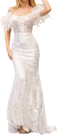 Sherri Hill Leaf Lace Maxi Dress In White