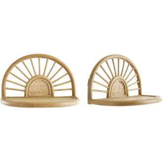 Miliboo Set De 2 Estanter&iacute;as De Pared De Rat&aacute;n Natural Y Ca&ntilde;a 40 Cm Bow