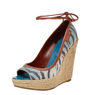 Sergio Rossi Multicolor Printed Canvas And Leather Espadrille Platform Wedge Pumps