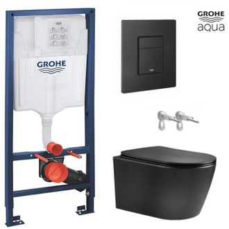 GROHE Bastidor Grohe Pack Cisterna Empotrada Y Pulsador Even Negro Mat Con Inodoro Suspendido Nebula Black Mate Rimless