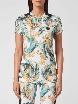 Plein Sport Sheer Jersey T-shirt with All-Over Baroque Print
