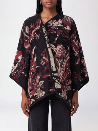 Etro Short Graphic Print Wool-Cotton Blend Cape with Dropped Shoulders