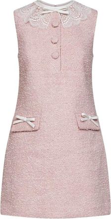 Self Portrait Boucle Kantkraag Mini Jurk - Dames - Korte kleedjes - Roze - M - Wol - Kleedjes