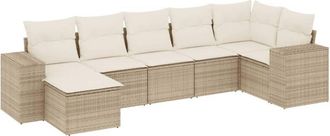 vidaXL Vidaxl - Set Sof&aacute;s De Jard&iacute;n 7 Piezas Y Cojines Rat&aacute;n Sint&eacute;tico Beige