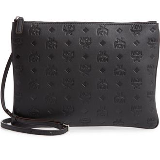 MCM Klara Monogram Calfskin Leather Crossbody Pouch in Black at Nordstrom