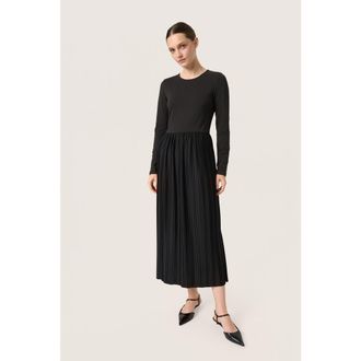 Soaked In Luxury Simone Plisse Long Sleeve Maxi Dress in Black at Nordstrom, Size X-Small
