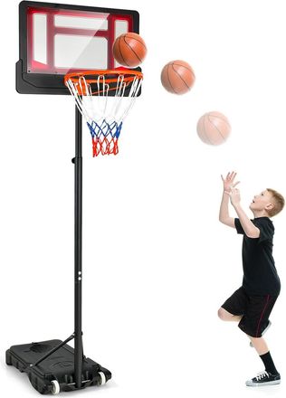 Costway Costway - Canasta Baloncesto Exterior, Altura Ajustable 132-250 Cm, Canasta Baloncesto Infantil, Rellenable De Arena Y Agua, Mov&iacute;l Con Ruedas, Ni&ntilde;os Y