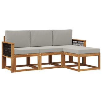 vidaXL Conjunto De Sof&aacute;s De Exterior 4 Pcs Natural Y Gris Claro Vidaxl