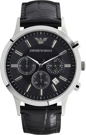 Emporio Armani Quartz Chronograaf Horloge - Heren - Horloges - Zwart - ONE Size - Leer - Accessoires