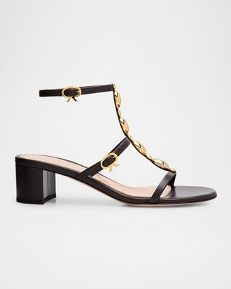 Gianvito Rossi Shanti Beaded T-Strap Leather Sandals