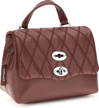 Zanellato Womens Mini Postina Tram&egrave; Leather Top Handle Bag Red Palio Di Siena Calf Bos Taurus Shoulder Hand