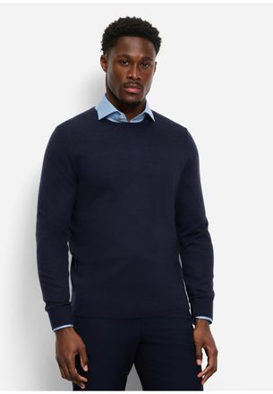 Olymp Rundhalspullover OLYMP, Herren, Gr. XL, marine, Strick, Obermaterial: 85% Schurwolle, 15% Seide, regular fit normal, Rundhals, Rippb&uuml;ndchen, Pullover 