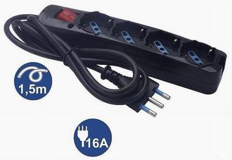 Trade Shop Trade Shop - Multipresa 4 Uscite Universali Schuko Spina 16a Cavo 1.5mt Nero Interrutore 80097n