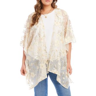 Karen Kane Embroidered Floral Open Front Jacket in Off White at Nordstrom