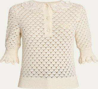 Chloé Lace-Collar Open Knit Polo Top