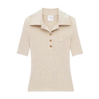 Courr&egrave;ges Polo Shirts, female, Beige, Size: L Ribbed Polo