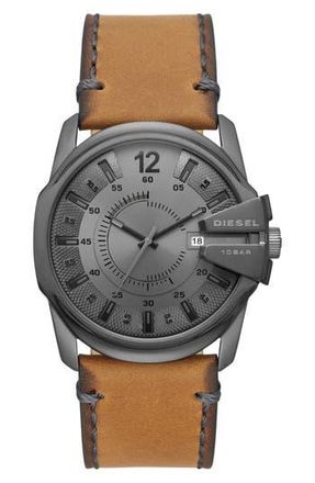Diesel Master Chief Quartz Leather Strap Watch, 43mm in Gunmetal at Nordstrom Rack
