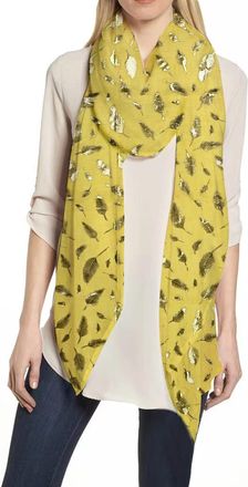 Lina & Lily Metallic Gold Silver Foil Feather Womens Scarf Shawl Wrap Lightweight (Mustard-Gold)