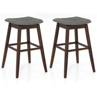 Costway Set di 2 Sgabelli da Bar Girevoli, Sedie Ergonomiche in Tessuto di Lino con Seduta Imbottita, Poggiapiedi e Gambe in Legno di Gomma, Portata
