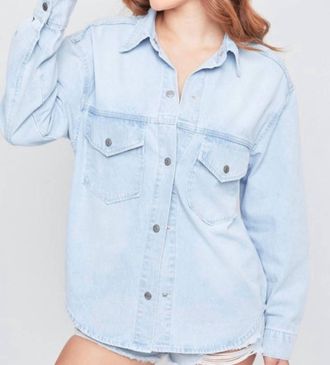 YMI Baguette Long Sleeve Denim Shirt In Barely Blue