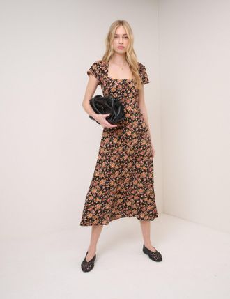 Nobody's Child Black Floral Nora Midi Dress