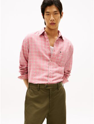 Tommy Hilfiger Mens Regular Fit Check Brushed Twill Shirt - Pink - XXL