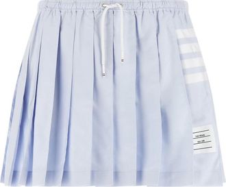 Thom Browne Rokken, Dames, Blauw, S, Katoen, Oxford 4-Bar Drawstring Geplooide Minirok