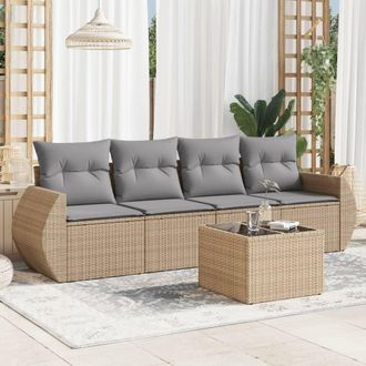 vidaXL Vidaxl - Juego De Sof&aacute;s Jard&iacute;n Con Cojines 5 Pzas Rat&aacute;n Sint&eacute;tico Beige