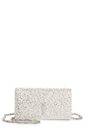 Christian Louboutin Bettina Crystal & Faux Pearl Embellished Suede Clutch in Silver at Nordstrom